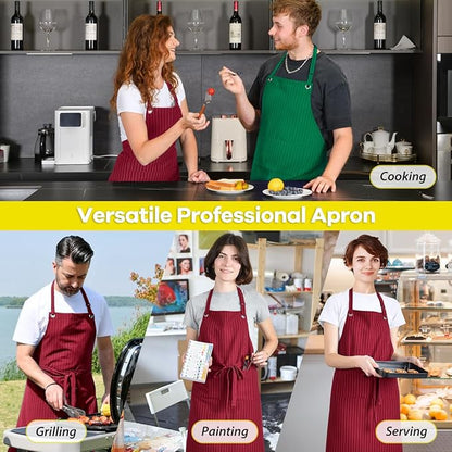 ROTANET Stripe Stretch Apron for Men Women Chef Big and Tall Large Striped Aprons with Pockets for Kitchen Cooking Waterproof