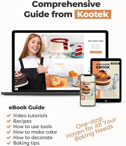 Kootek Cake Decorating Kit Baking Supplies Set Cake Turntable with 2 Frosting Straight Angled Spatula 3 Icing Smoother Scrapers Baking Accessories Tools for Beginners and Pros, Mother's Day, White - Image 5