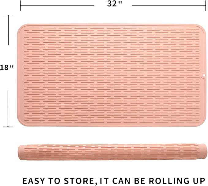 MicoYang Silicone Dish Drying Mat for Multiple Usage,Easy clean,Eco-friendly,Heat-resistant Silicone Mat for Kitchen Counter or Sink,Refrigerator or Drawer Liner Pink 4XL 32 inches x 18 inches - Image 2