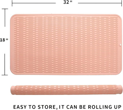 MicoYang Silicone Dish Drying Mat for Multiple Usage,Easy clean,Eco-friendly,Heat-resistant Silicone Mat for Kitchen Counter or Sink,Refrigerator or Drawer Liner Pink 4XL 32 inches x 18 inches - Image 2