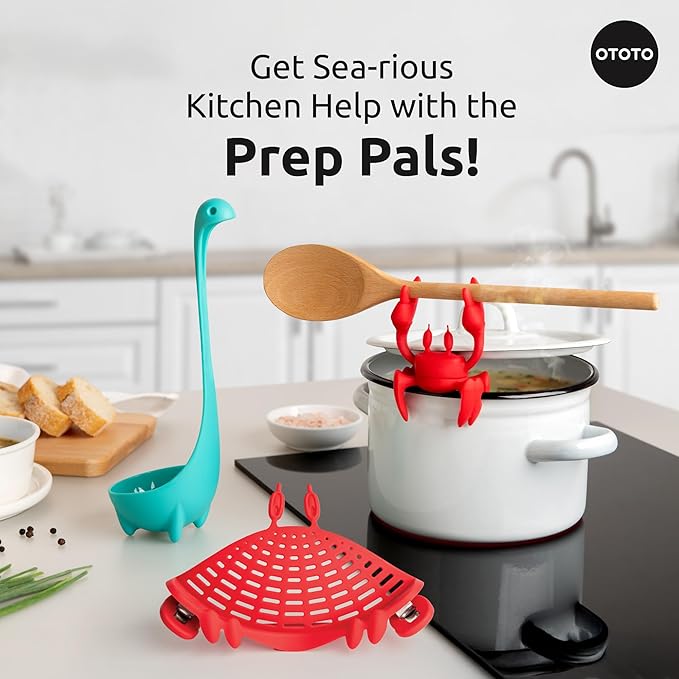 OTOTO Prep Pals Bundle of Red the Crab, Nessie, Crabby - Cute Kitchen Accessories, Kitchen Gadgets, Spoon Rest for Stove Top, Soup Ladle, Pasta Strainer, Funny Unique Gifts, Cooking Gifts - Image 2
