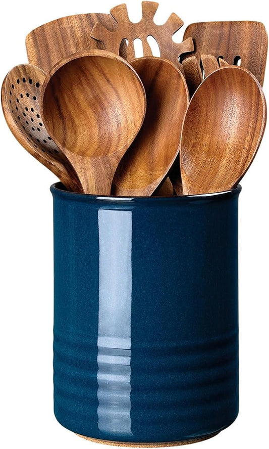 ABRUTY Utensil Holder, 6.7" Ceramic Kitchen Utensil Crock for Countertop Cooking, Modern Utensil Caddy Jar Organizer for Farmhouse Kitchen Counter Décor, Flambe Blue by ABRUTY