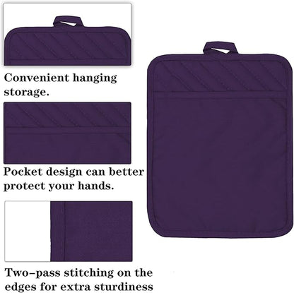 Oven Pot Holder with Pocket Cotton Heat Resistant Coaster Potholder Kitchen Hot Pad Oven Mitts for Cooking Square 7"x9"Set of 5 (Purple) - Image 3