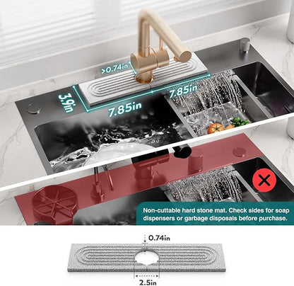 Stone Faucet Mat for Kitchen Sink, Diatomite Stone Drying Mat for Kitchen Counter, 2026 Upgraded Dishwasher-Safe & Ultra Absorbent, Chemical-Free Stone Dish Mat for Bottles Utensils (15.7" x 3.9") - Image 3