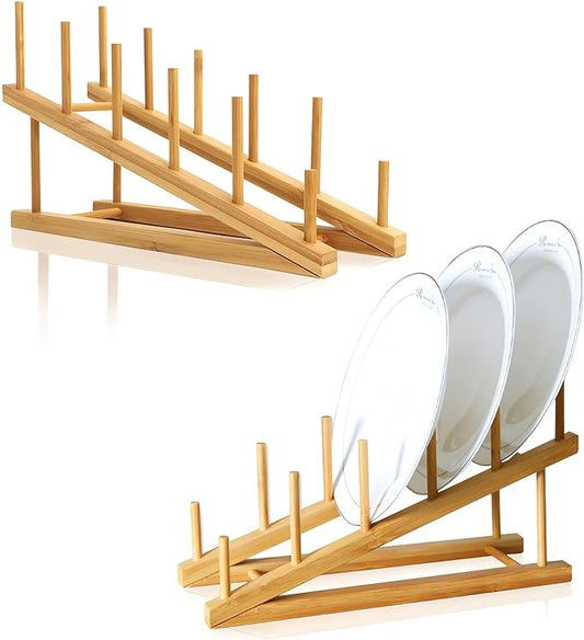2 PCS Wooden Dish Rack Bamboo Drying Rack Stand Pot Lid Holder Kitchen Cabinet Organizer for Dish Plate Bowl Cup Pot Lid Cutting Board by TIE-DailyNec