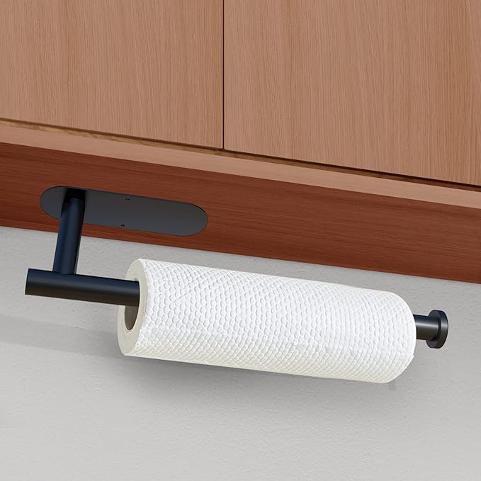 DEKAVA Paper Towel Holder Under Cabinet Wall Mount for Kitchen Towel, Self-Adhesive Bar, Rack, SUS304 Stainless Steel 13 inch (BlackA, 1) - Image 3