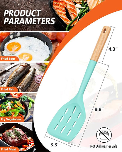 Pack of 2 Silicone Spatula, Non Stick Cooking Utensil Set Stainless Steel Handle Kitchen Turner for Baking Mixing Grilling Serving Food Heat Resistant Non Scratch Hooks Included (Green) - Image 2