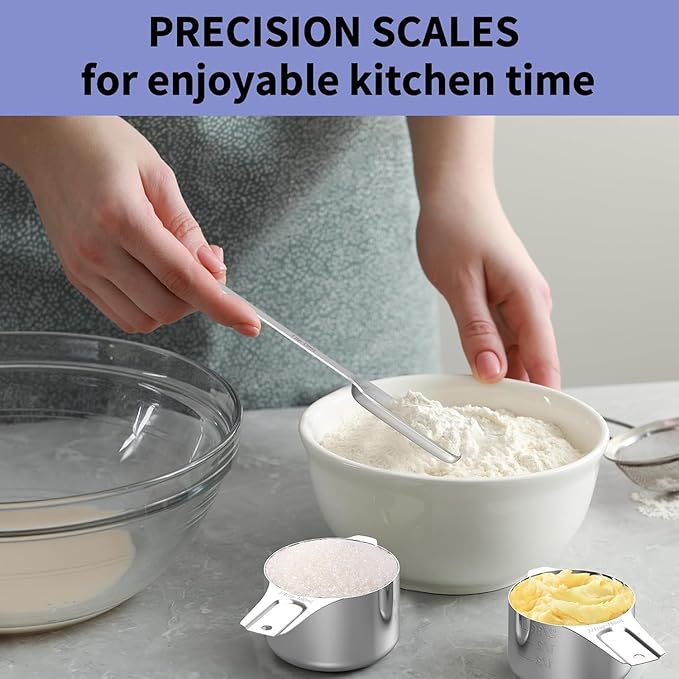 Stainless Steel Measuring Cups and Spoons Set, 6 Stainless Steel Measuring Cups, 7 Measuring Spoons & 1 Leveler, 3 Plastic Measuring Cup with 1 Measuring Conversion Chart - Image 3