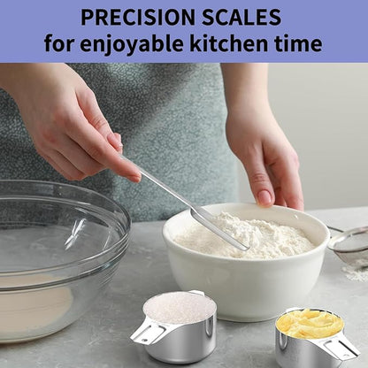 Stainless Steel Measuring Cups and Spoons Set, 6 Stainless Steel Measuring Cups, 7 Measuring Spoons & 1 Leveler, 3 Plastic Measuring Cup with 1 Measuring Conversion Chart - Image 3