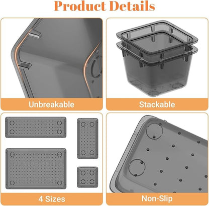 SpaceHacks 15 PCS Clear Plastic Drawer Organizer Set, 4-Size Acrylic Drawer Storage Trays, Storage Bins for Makeup, Gadgets, and Jewelry in Bathroom, Bedroom and Office, Clear Black - Image 4