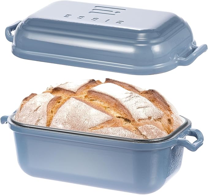 Dutch Oven for Sourdough Bread Baking, Enameled Cast Iron Dutch Oven Pot with Lid, 10×6 Bread Loaf Pans with Lid for Homemade Bread, Cake, Meatloaf, Oven & Induction Safe (Blue, 3.84 QT) by RYEDE
