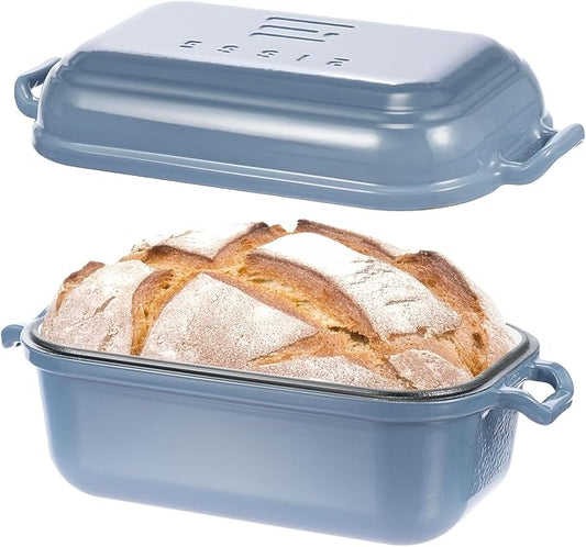 Dutch Oven for Sourdough Bread Baking, Enameled Cast Iron Dutch Oven Pot with Lid, 10×6 Bread Loaf Pans with Lid for Homemade Bread, Cake, Meatloaf, Oven & Induction Safe (Blue, 3.84 QT) by RYEDE