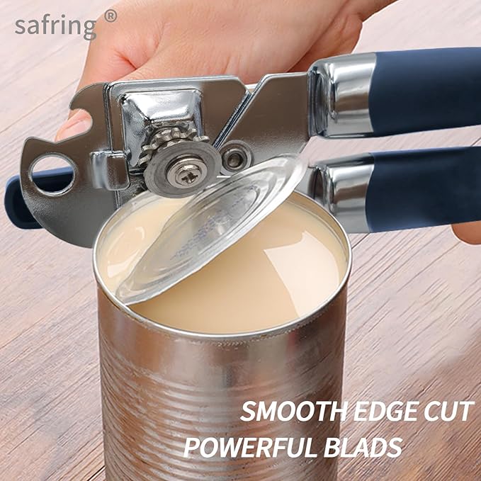 Safring Can Opener Manual, Handheld Strong Heavy Duty Stainless Steel Can Opener, Comfortable Handle, Sharp Blade Smooth Edge, Can Openers with Multifunctional Bottle Opener, Blue - Image 4