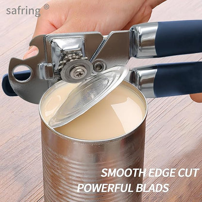 Safring Can Opener Manual, Handheld Strong Heavy Duty Stainless Steel Can Opener, Comfortable Handle, Sharp Blade Smooth Edge, Can Openers with Multifunctional Bottle Opener, Blue - Image 4