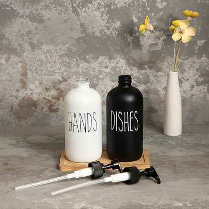 MOMEEMO Soap Dispenser Set 2 Pack, Contains Hand and Dish Soap Dispenser, Perfect for Black and White Kitchen Decor. (Black & White)