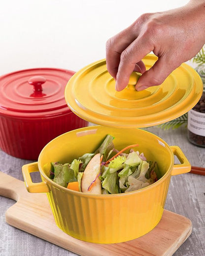 WHJY Yellow Colorful Ceramic Casserole Dish with Lid，1 Quart Ceramic Casserole Pan for Bakeware Oven
