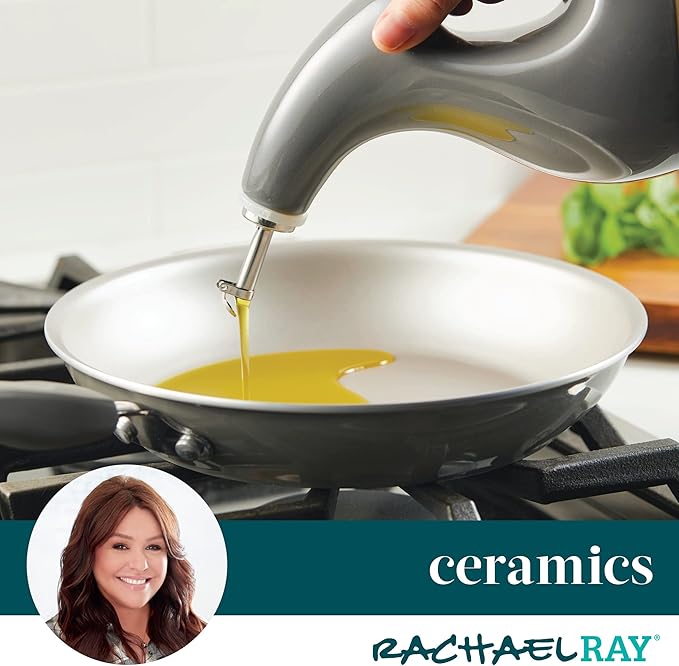 Rachael Ray Serveware Ceramic EVOO Oil and Vinegar Dispensing Bottle Set, 2 Piece, Gray (Pack of 4) - Image 4