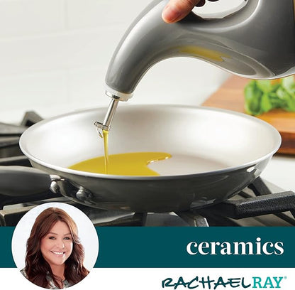 Rachael Ray Serveware Ceramic EVOO Oil and Vinegar Dispensing Bottle Set, 2 Piece, Gray - Image 4