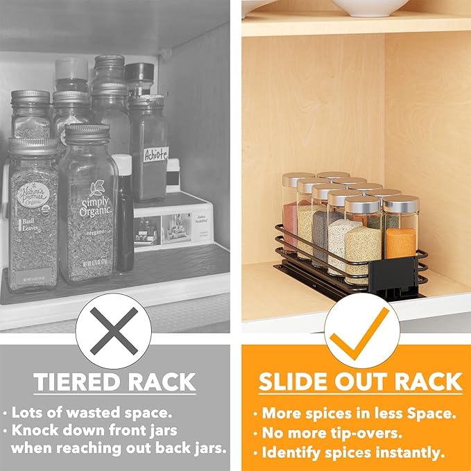 SpaceAid Pull Out Spice Rack Organizer for Cabinet, Heavy Duty Slide Out Seasoning Kitchen Organizer, Cabinet Organizer, with Labels and Chalk Marker, 4.5" W x10.75 D x2.5 H, 1 Drawer 1-Tier - Image 3