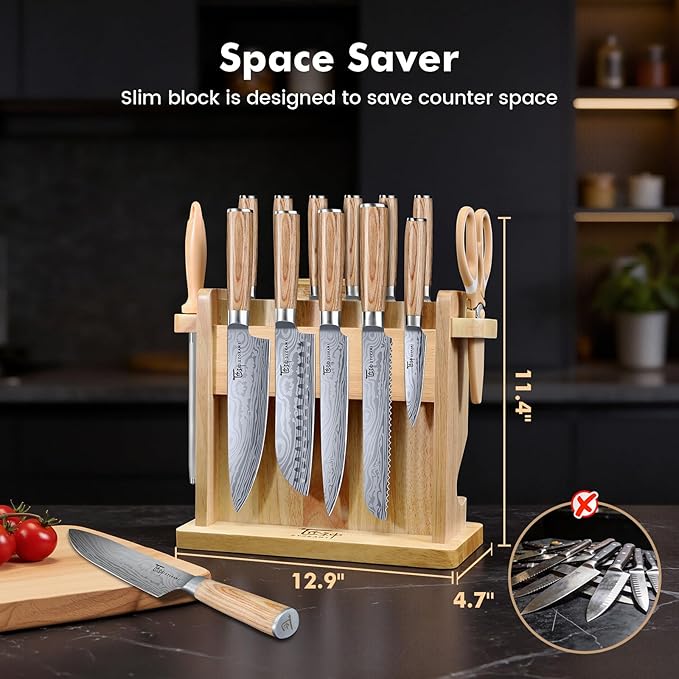 SYOKAMI 2026 Upgrade Knife Set 14 Japanese Style Kitchen Knife Set with Torii-Style Magnetic Block, Razor-Sharp High Carbon Stainless Steel Knives Set for Kitchen with Anti-Slip Handle, Gift for Mom