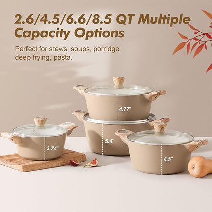 SENSARTE Ceramic Nonstick Stock Pot with Lid, 2.6/4.5/6.6/8.5 QT Soup Pot Casserole Pot, Non-toxic Healthy Pasta Pot, Large Cooking Pot Stew Pot, Induction Compatible, PFOA PFAS PTFE Free, Taupe - Image 4