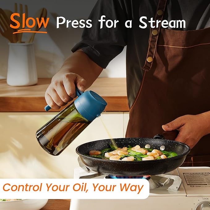 TrendPlain - Original 16oz/470ml Olive Oil Dispenser Bottle for Kitchen Gadgets and Air Fryer Accessories - Olive Oil Sprayer for Cooking w/Stickers - Navy - Image 4