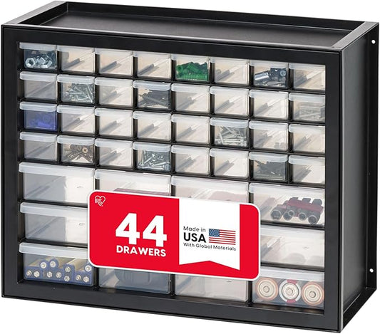 IRIS USA Small Parts Storage, Made in USA, Cabinet, 44-Drawer Organizer for Screws, Nuts, Bolts, Electronics, Hardware, Beads, Crafts, Building Bricks, Stackable Garage Storage – Black