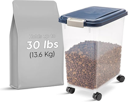 IRIS USA Airtight Dog Food Storage Container, Up to 30 lbs, Attachable Wheels, for Dog Cat Bird and other Pet Food Storage Bin, Keep Fresh, Easy Mobility, BPA Free, Navy - Image 3