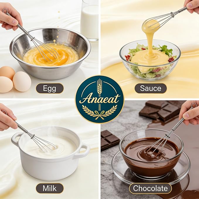 Anaeat Small Wire Whisk Set of 2, Portable Stainless Steel Kitchen Tiny Whisk & Egg Beater with Thick Wire - Sturdy Mini Mixing Balloon for Cooking, Blending, Whiping, Beating and Stirring (6" + 8") - Image 4