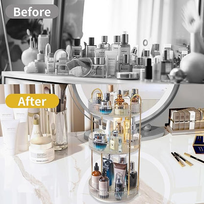 Asayuee 360 Rotating Makeup Organizer,3 Tier Large Capacity Make Up Organizers and Storage,Skincare Perfume Vanity Organizers,Bathroom Cosmetics Storage Organizer Countertop (Clear-3 Tier) - Image 5