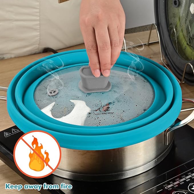 Microwave Splatter Cover Glass Cover Splatter Guard Lid with Collapsible Silicone for Food Cover Plate Cover 10.8 inch Blue - Image 5