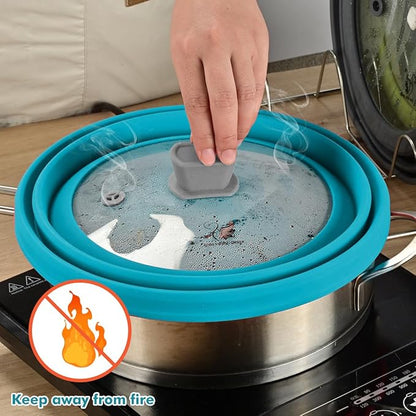 Microwave Splatter Cover Glass Cover Splatter Guard Lid with Collapsible Silicone for Food Cover Plate Cover 10.8 inch Blue - Image 5