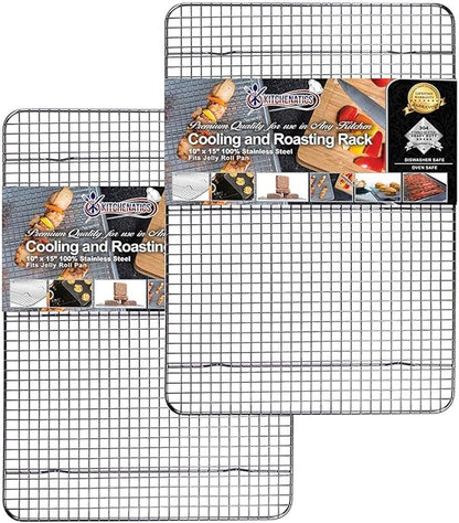 KITCHENATICS Jelly Roll Cooling Racks for Cooking and Baking, Heavy Duty Cooking Racks for Sheet Pan, Stainless Steel Wire Rack for Cooking, Cookie Cooling Rack Fits Jelly Roll Pan 15x10, Set of 2