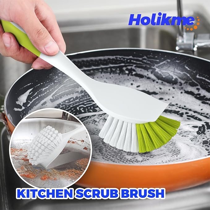 Holikme Cleaning Brush Set, Scouring Pad for Cleaning, Groove Gap Brushes for Pot, Pan, Kitchen Sink, Wire Brushes (Amarillo) - Image 2