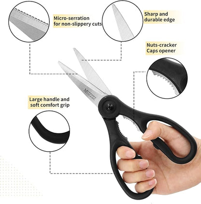 Kitchen Scissors All Purpose, Heavy Duty Stainless Steel Kitchen Shears for Food, Herbs, Meat, Fish with Soft Comfort Grip Handle - 8.7-Inch Black - Image 3