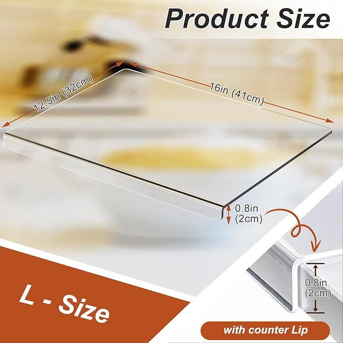 JJL Acrylic Cutting Board with Counter Lip, Anti-Slip, 16 x 12.5 Inches, Clear – Perfect for Cutting Bread, Meat, and Vegetables, Ideal Choice for Kitchen Countertop Décor