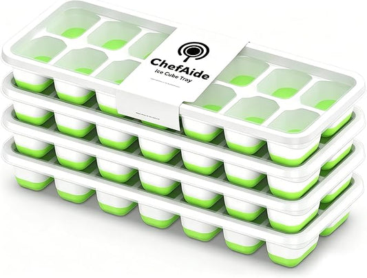 ChefAide Ice Cube Tray with Lid, 4 Packs 56 Cubes Durable Stackable Ice Cube Trays for Freezer with Removable Lids, Easy-Release Plastic & Silicone Ice Tray for Cocktail, Coffee by ChefAide
