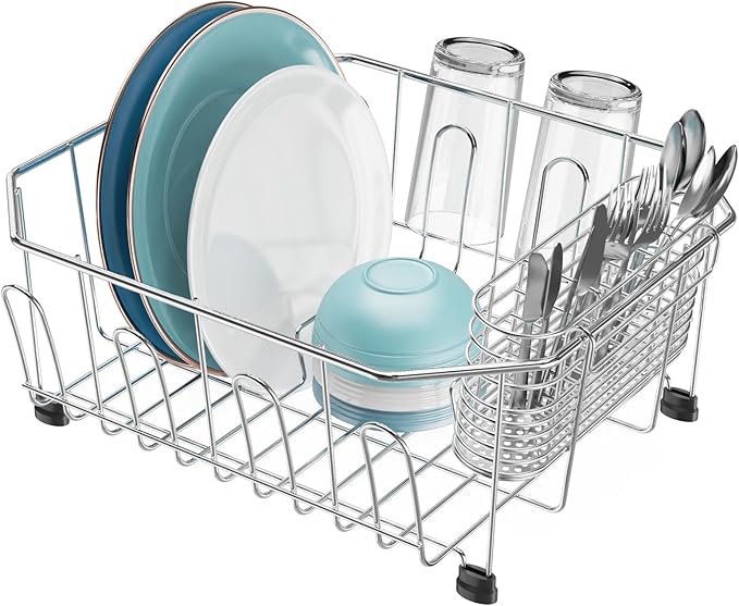 GSlife Small in Sink Dish Drying Rack - Stainless Steel Compact Dish Drainer for RV Kitchen Apartment Sink, Rust Resistant Inside Sink Rack, 1–2 Person Households, 11.6" W x 13.4" L by GSlife