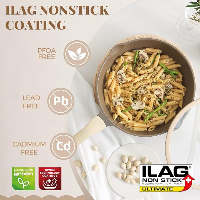 PRICUSIS Nonstick Frying Pan, 8/10/12 Inch Skillet with Stay Cool Handle, Stain/Scratch/Crack Proof, Induction Compatible & Oven Safe, Dishwasher Safe, PFOA Free(10-Inch, Natural Linen)