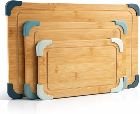 COOK WITH COLOR Non-Slip Cutting Board Set – Kitchen Essentials with Easy Grip Handle for Meat, Veggies, and Fruits, 3 Cutting Boards, Bamboo Non-Slip Green