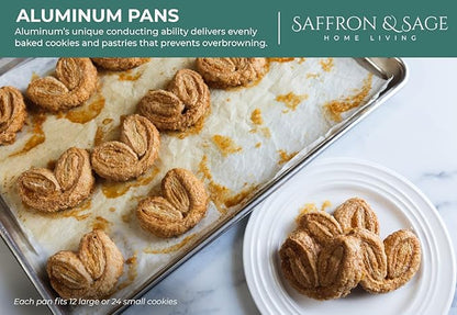 Commercial Quality Cookie Sheet Pan - 2 Pack Aluminum Half Sheet Baking Pan by Saffron & Sage Home Living - This 18x13 Baking Sheet Set is Rust & Warp Resistant, Heavy Duty, of Thick Gauge - Image 5