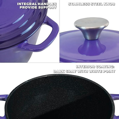 Flavehc Dutch Oven Pot with Lid 1.8 qt Cast Iron Dutch Oven for Bread Baking Purple Enameled Cast Iron Rice Pot with Handels - Image 2