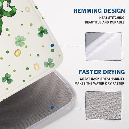 St Patrick's Day Gnome Dish Drying Mat for Kitchen Counter,Inch Lucky Shamrock Gold Coin Drying Mat 18 x 24 Inch with Absorbent Reversible Microfiber Dish Drying Pad for Coffee Bar - Image 4