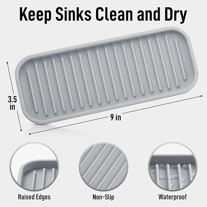 Zulay Kitchen (9x3.5in) Sponge Holder for Kitchen Sink - Flexible Heavy-Duty Multipurpose Sink Caddy - Counter Organizer for Kitchen, Bathroom, Makeup, Trinkets & More! (Grey) - Image 4