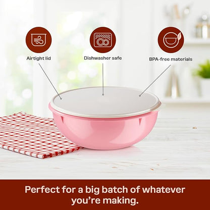 Tupperware Fix-N-Mix 1.7 Gallon Mixing Bowl with Lid, Pink Vintage Color, Dishwasher Safe and BPA Free (6.5 L) - Image 4