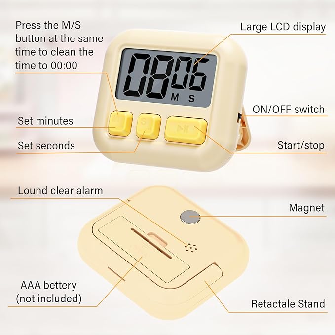 Weewooday 24 Pcs Digital Kitchen Timer Magnetic Timer Bulk On/Off Switch Minute Second Count up Countdown Loud Alarm for Exercise Cook Baking (Candy Green,Eggshell Yellow) - Image 3