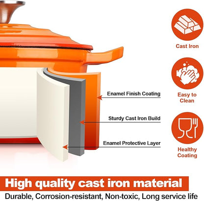 HaSteeL 1 QT Cast Iron Saucepan, Mini Enamel dutch oven with lid, Small Non Stick Pan for Milk, Pasta Tomato Sauce, Butter, Breakfast, Soup, Suitable for Boiling Stewing Frying, Easy to Clean, Orange