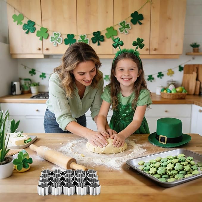 AIERSA Mini Shamrock Cookie Cutter,St Patricks Day Cookie Cutters,1 Inch Tiny Clover Shaped Cracker Cutter,20 Cavity Metal Stainless Steel Small Shamrock Cookie Cutters