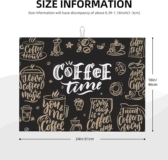 Coffee Time Dish Drying Mat 18x24 Inch, Microfiber Absorbent Fast Dry Mat Large Dish Mat Drying Kitchen Mat, Kitchen Drying Pad for Kitchen Counter Coffee Bar Decor Gifts