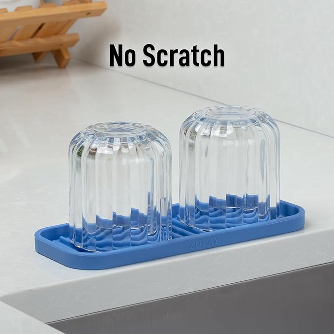 Zulay Kitchen (9x3.5) Silicone Sponge Holder for Kitchen Sink - Flexible Multipurpose Soap Tray Sponge Holder - Sink Organizer Tray for, Bathroom, Makeup, Trinkets & More (Provence Blue) - Image 7